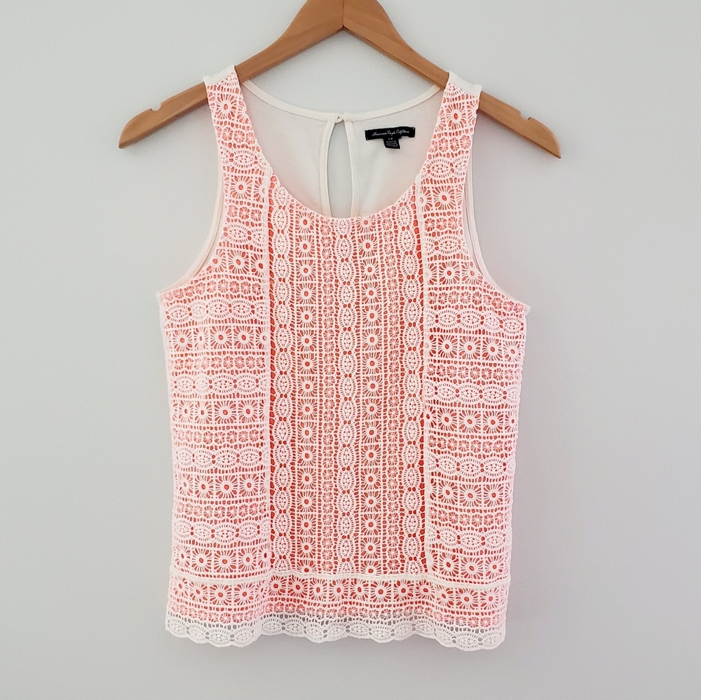 American Eagle orange tank top cream lace small